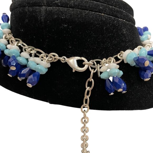 Handmade Multicolor Beaded Necklace With Blue Teal Glass Drops Silver Chain 20" - Picture 5 of 5